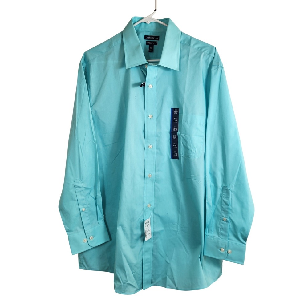 Croft & Barrow Mens Easy Care Classic Fit Button‎ Shirt Aqua Blue 17.5 32/33 NWT